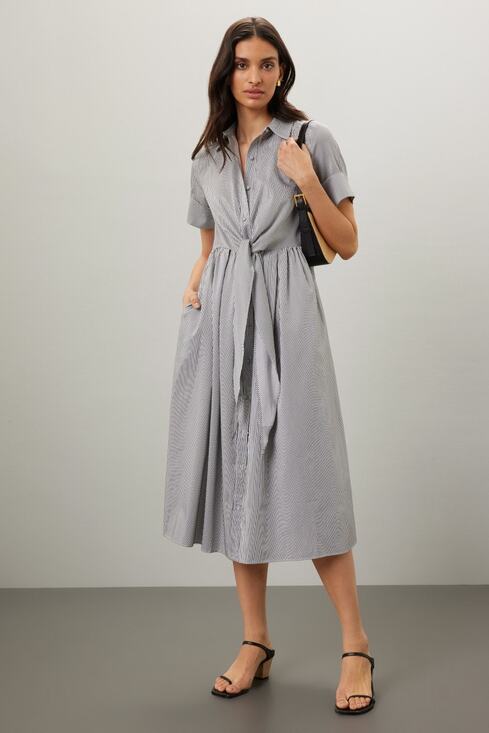 ADAM LIPPES x RTR Dresses & Skirts - ADAM LIPPES x RTR Blue White Striped Front Button Collared Waist Tie Dress 8